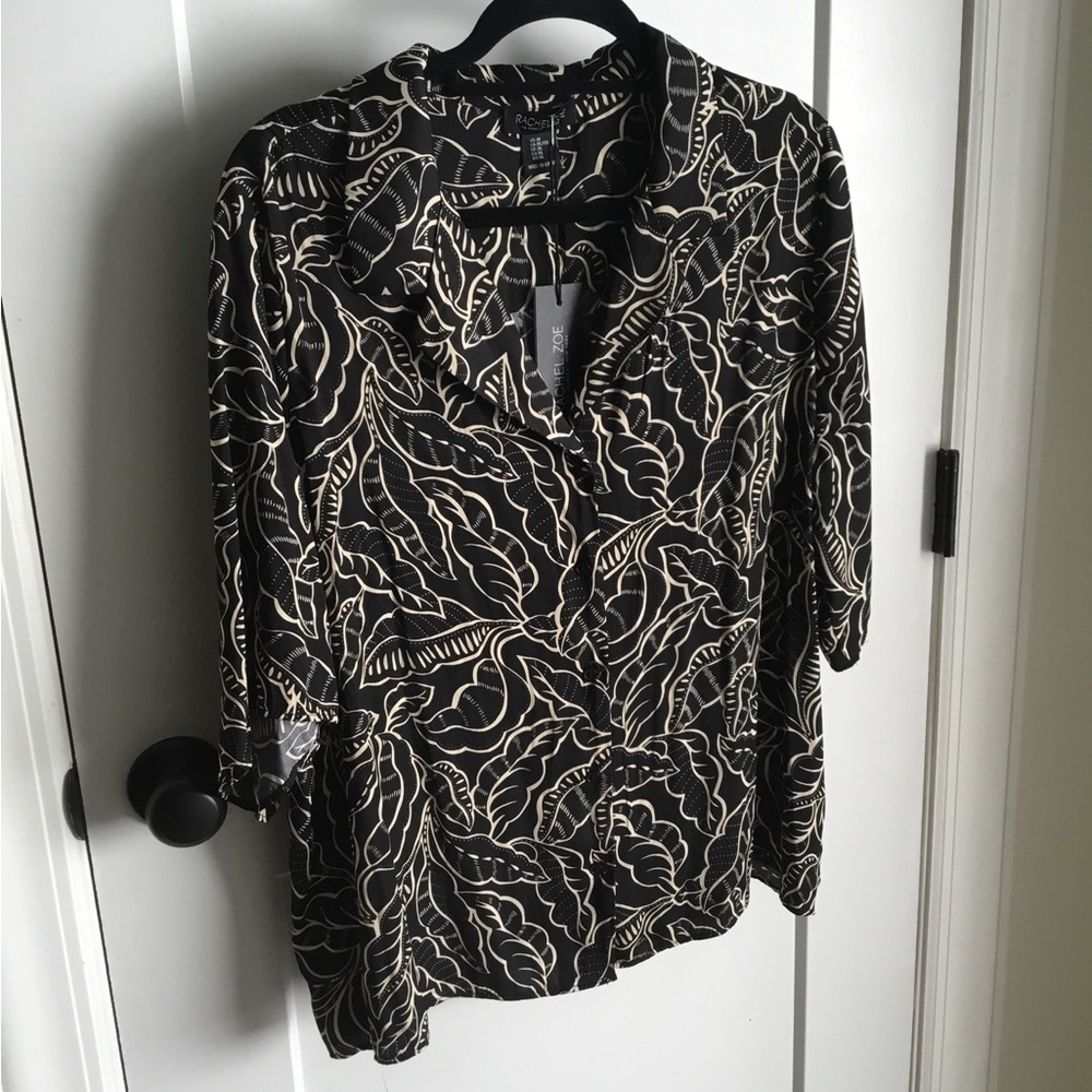 Rachel Zoe Black and Cream Leaf Print Blouse - Picture 3 of 3